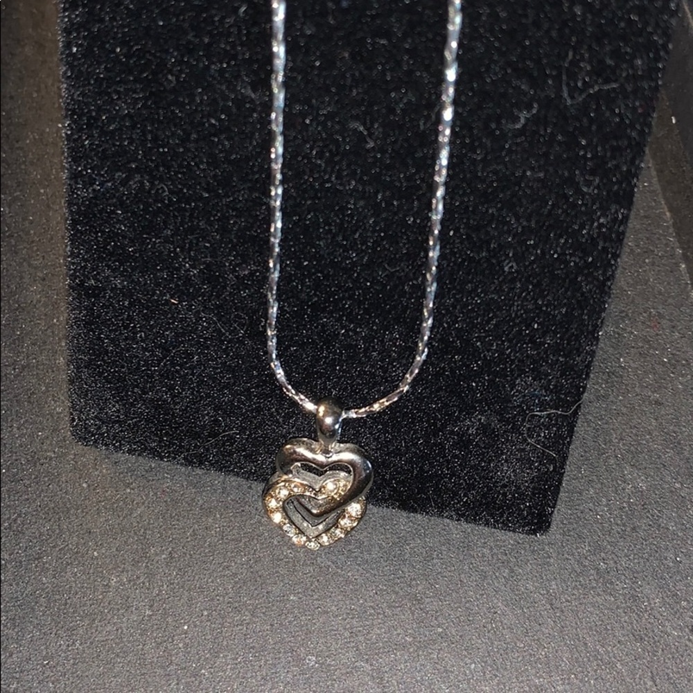Interlocked Silver Hearts W/ Rhinestones on Chain